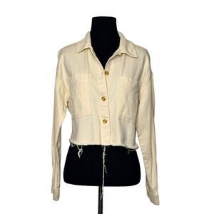 Thread + Supply cream yellow cropped button denim jacket size XS